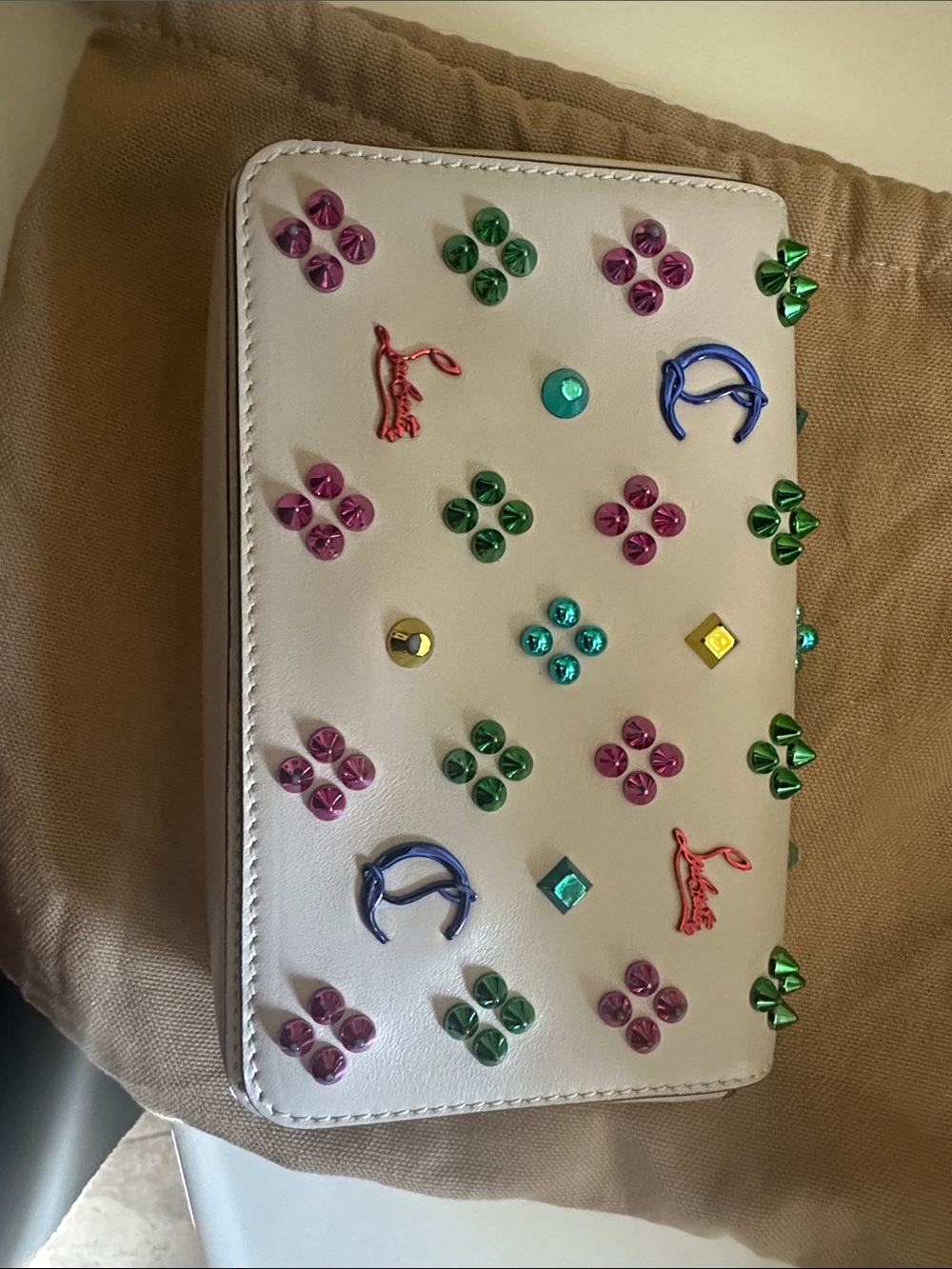 Christian Louboutin Paloma White Multi Metal Leather Clutch - Picture 11 of 11
